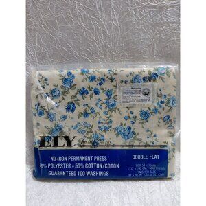 Ely Foxcraft Graza Double Flat Sheet Blue Floral Vintage Bedding New Old Stock